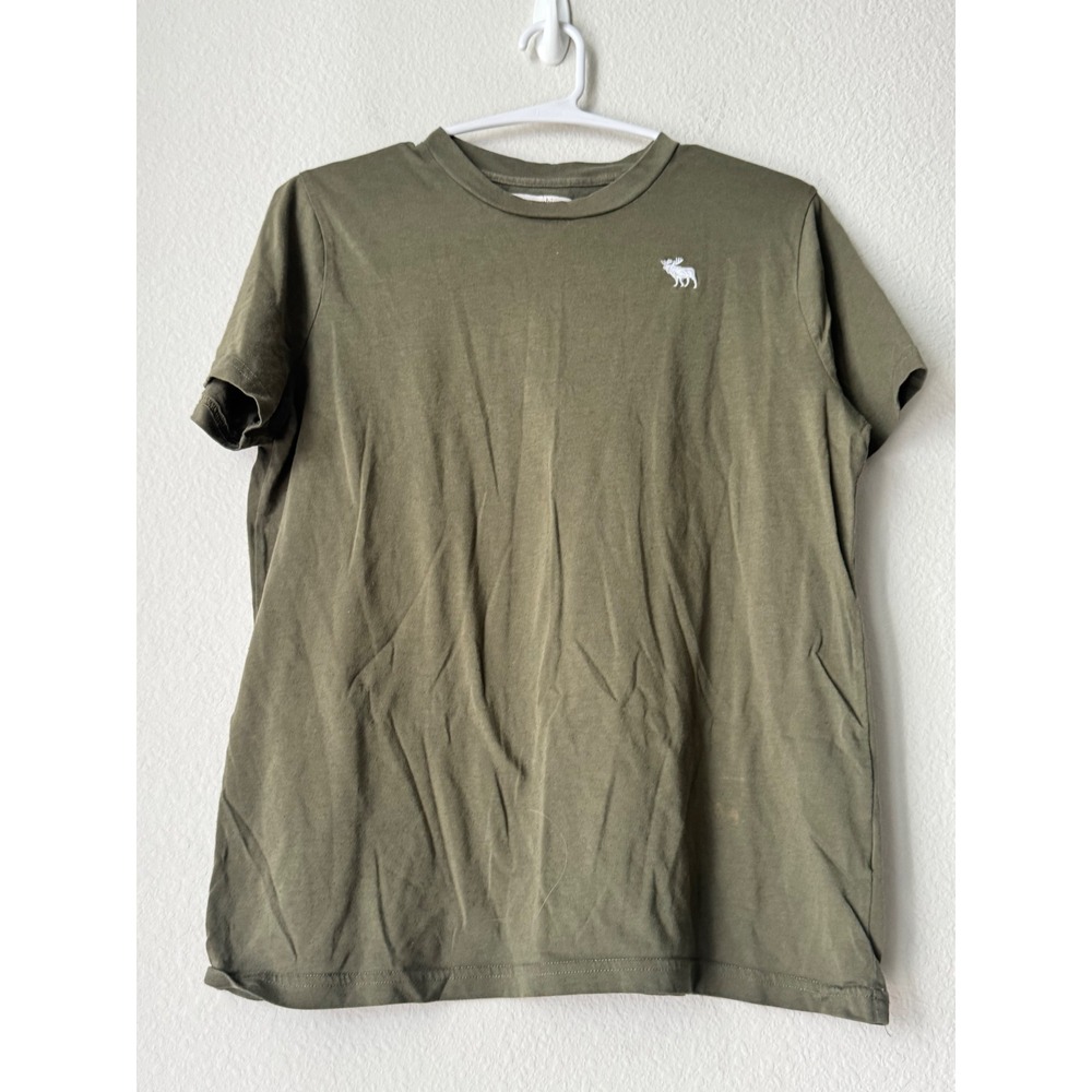 Abercrombie Kids Boys Olive Green Short Sleeve Moose Logo Tee Shirt Size 15/16